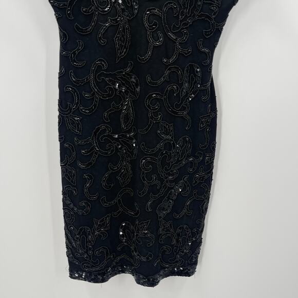 Vintage Cache Carmen Marc Valvo Black Sequin Dress Size Small - Picture 3 of 7